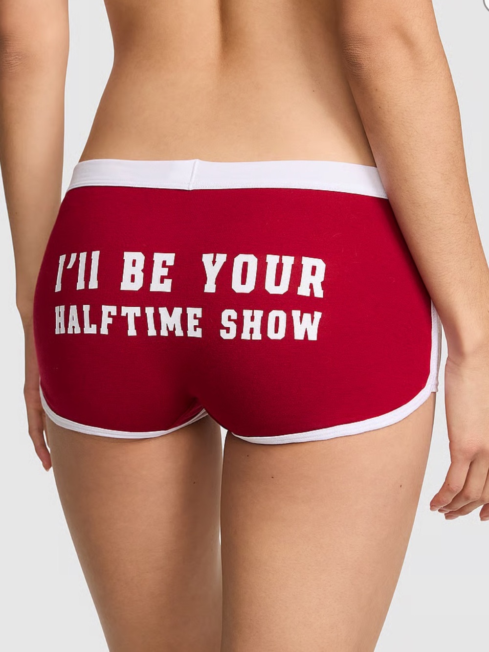 PINK Victoria's Secret Red Boyshorts with White Trim and Slogan